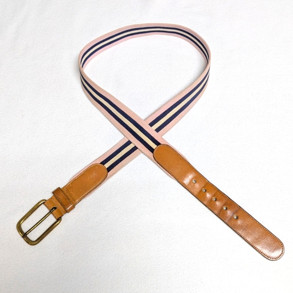 Dooney & Bourke Men's Casual Belt Brown Leather Pink Blue Stripe Size 39/40